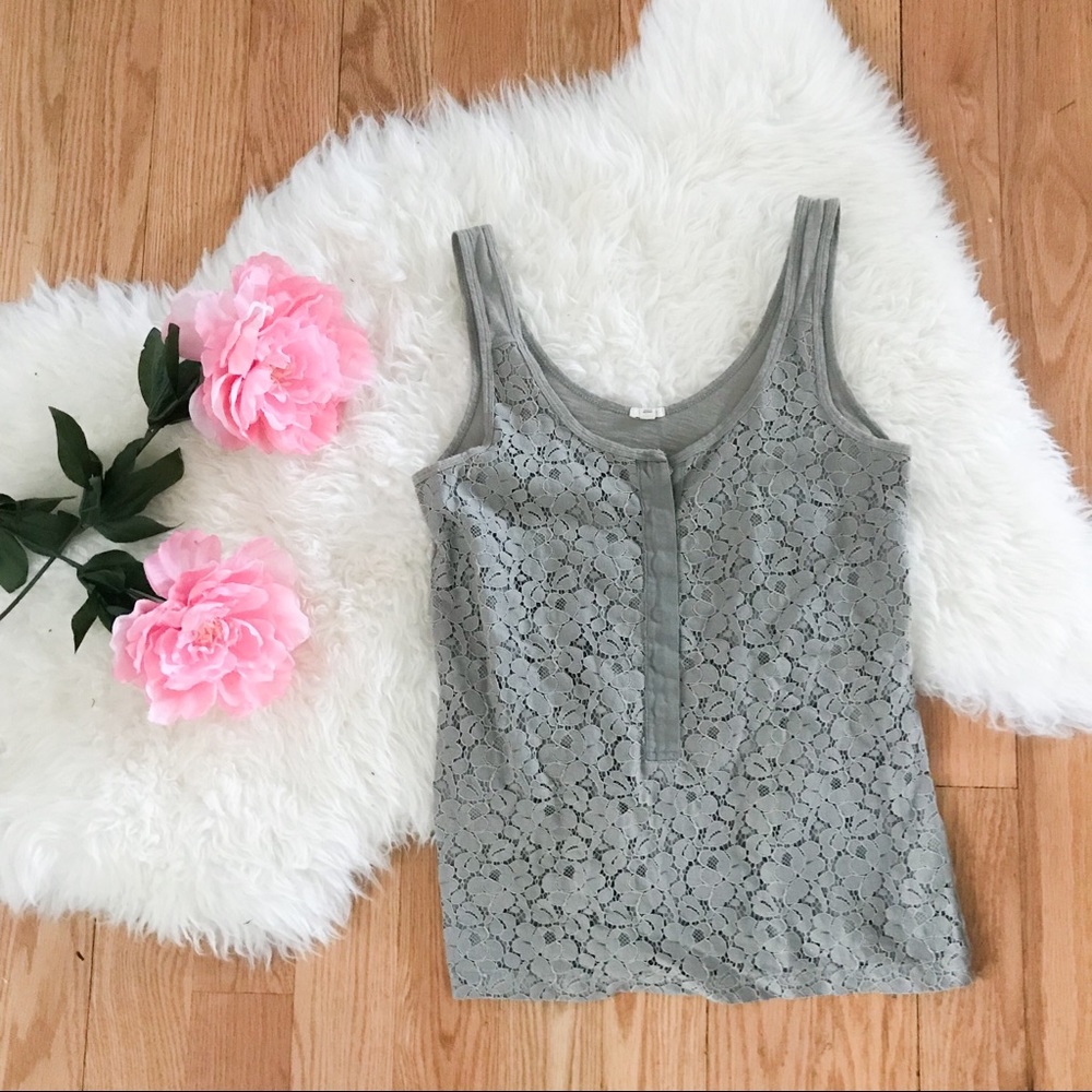 J. Crew olive green tank. Floral lace front design